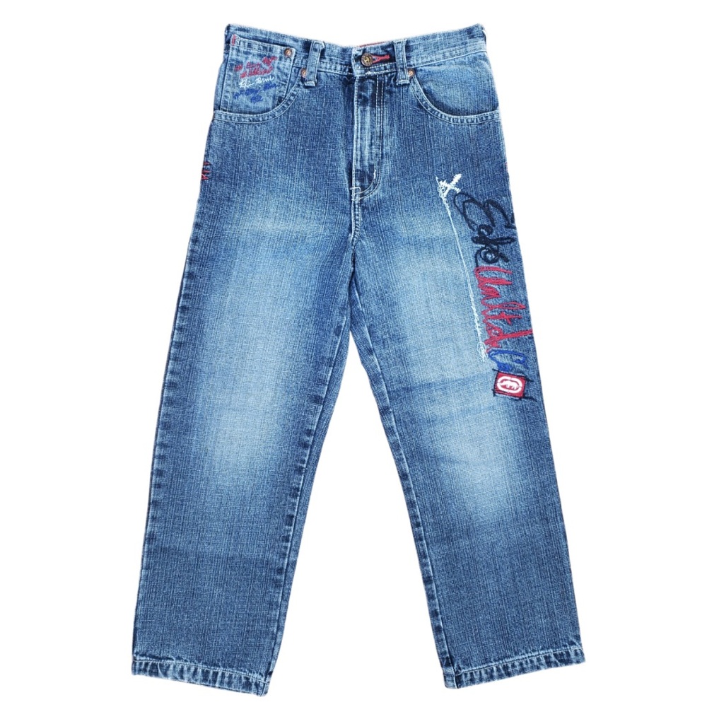VINTAGE 2000s Ecko Unltd. Boy’s Graphic Embroidered Blue Denim Jeans Size 6